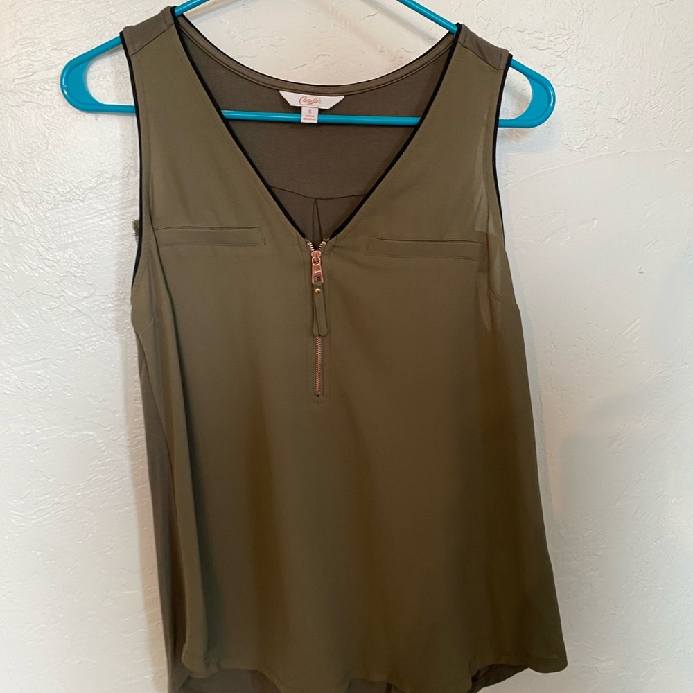 Candie's Olive Green Zip-Front Blouse
